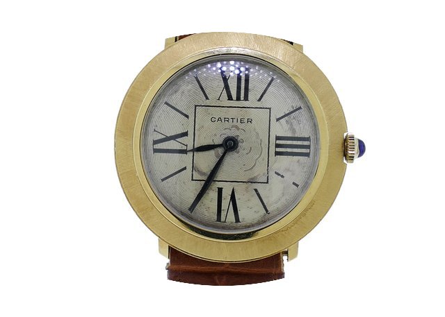 Cartier Mens Vintage Cartier Round 18k Y...