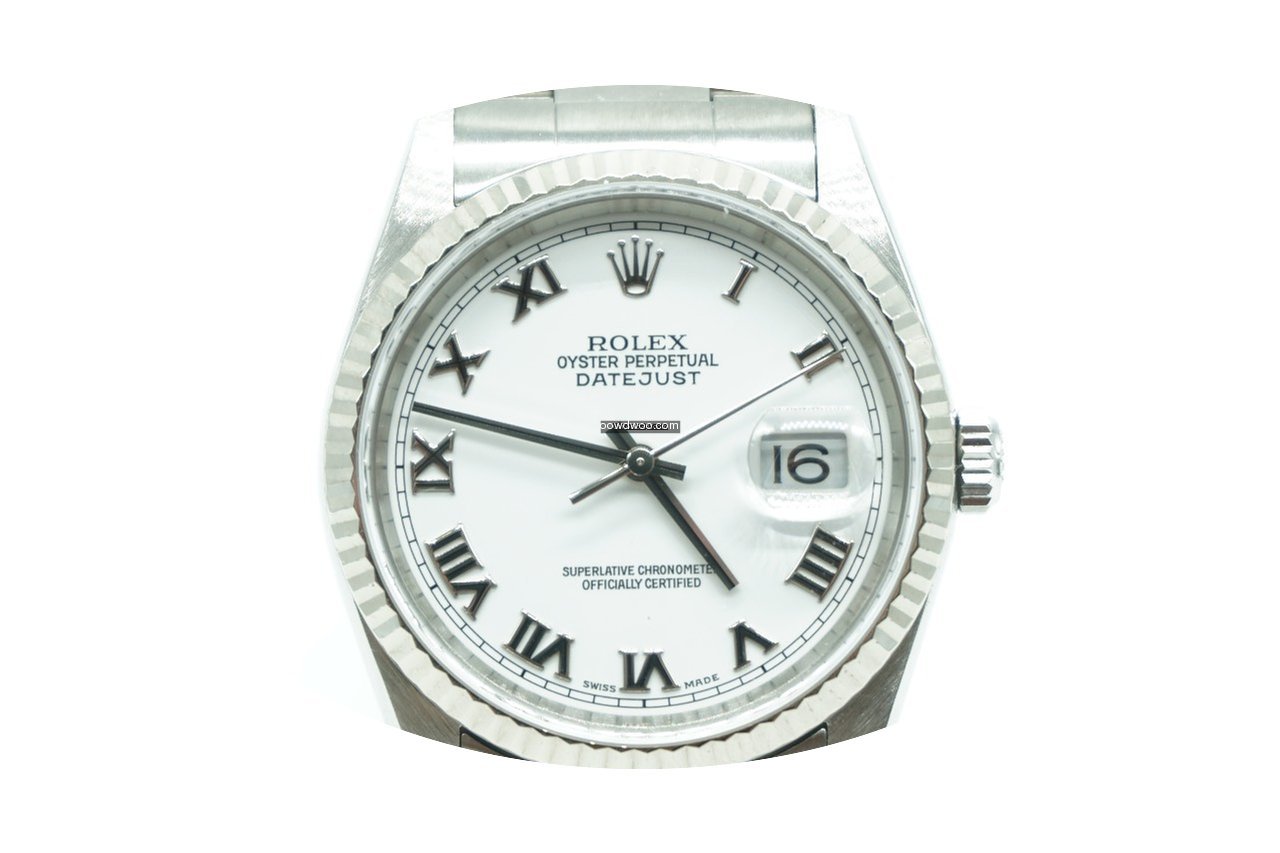 Rolex Datejust White Roman Fluted Bezel...