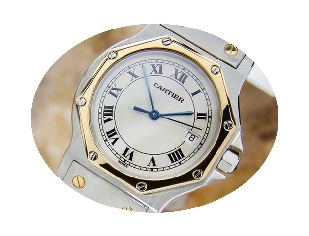Cartier Santos Quartz 18k Gold And Stain...