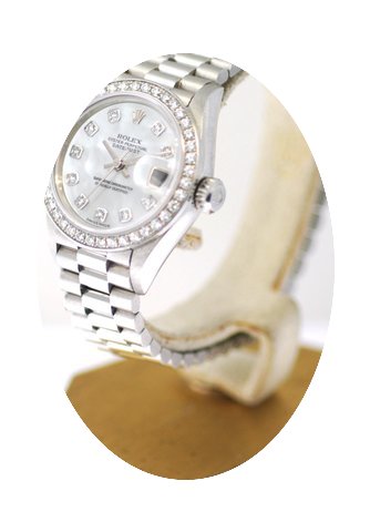 Rolex Ladies Platinum Factory diamond di...