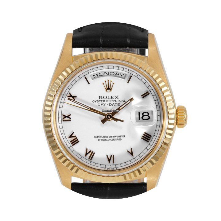 Rolex Mens 18K Gold President White Roma...
