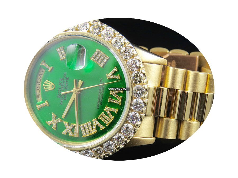 Rolex 18K Yellow Gold Rolex Green Dial P...