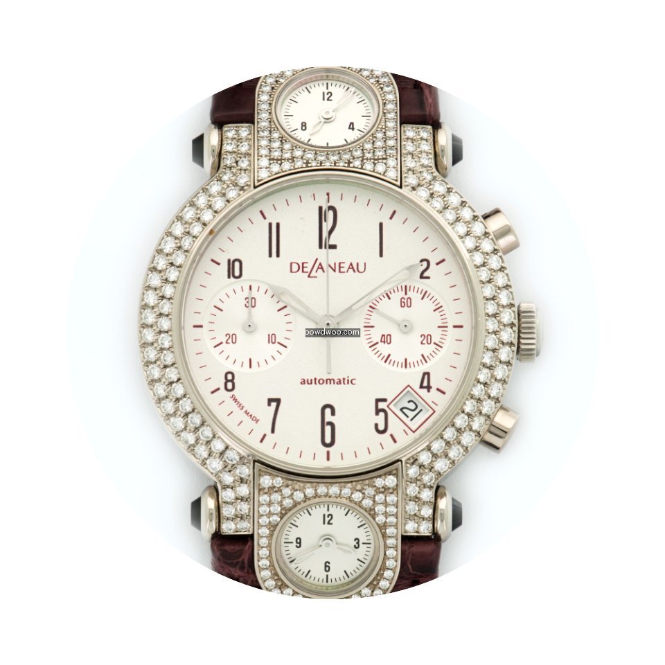 DeLaneau White Gold 3-Time Zone Diamond ...
