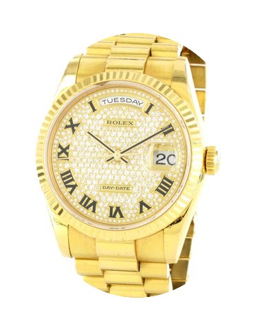 Rolex Day-Date 118238 Pave Dial 18K Yell...