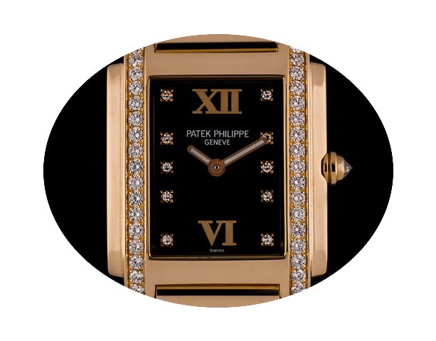 Patek Philippe 18k R/G Black Dial Diamon...