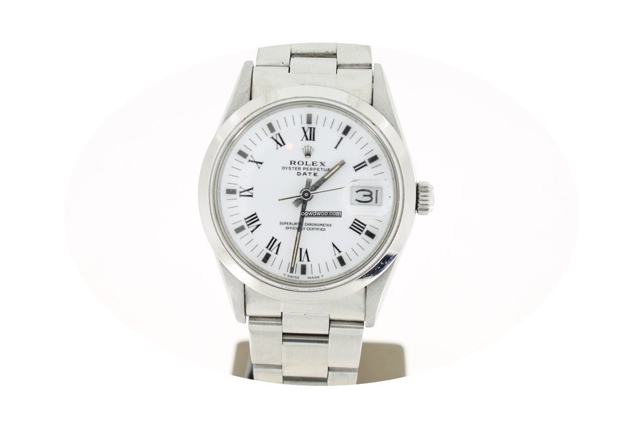 Rolex Date Steel 34mm White Roman Dial (...