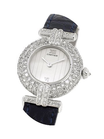 Cartier 18K White Gold 1981 w Custom Dia...