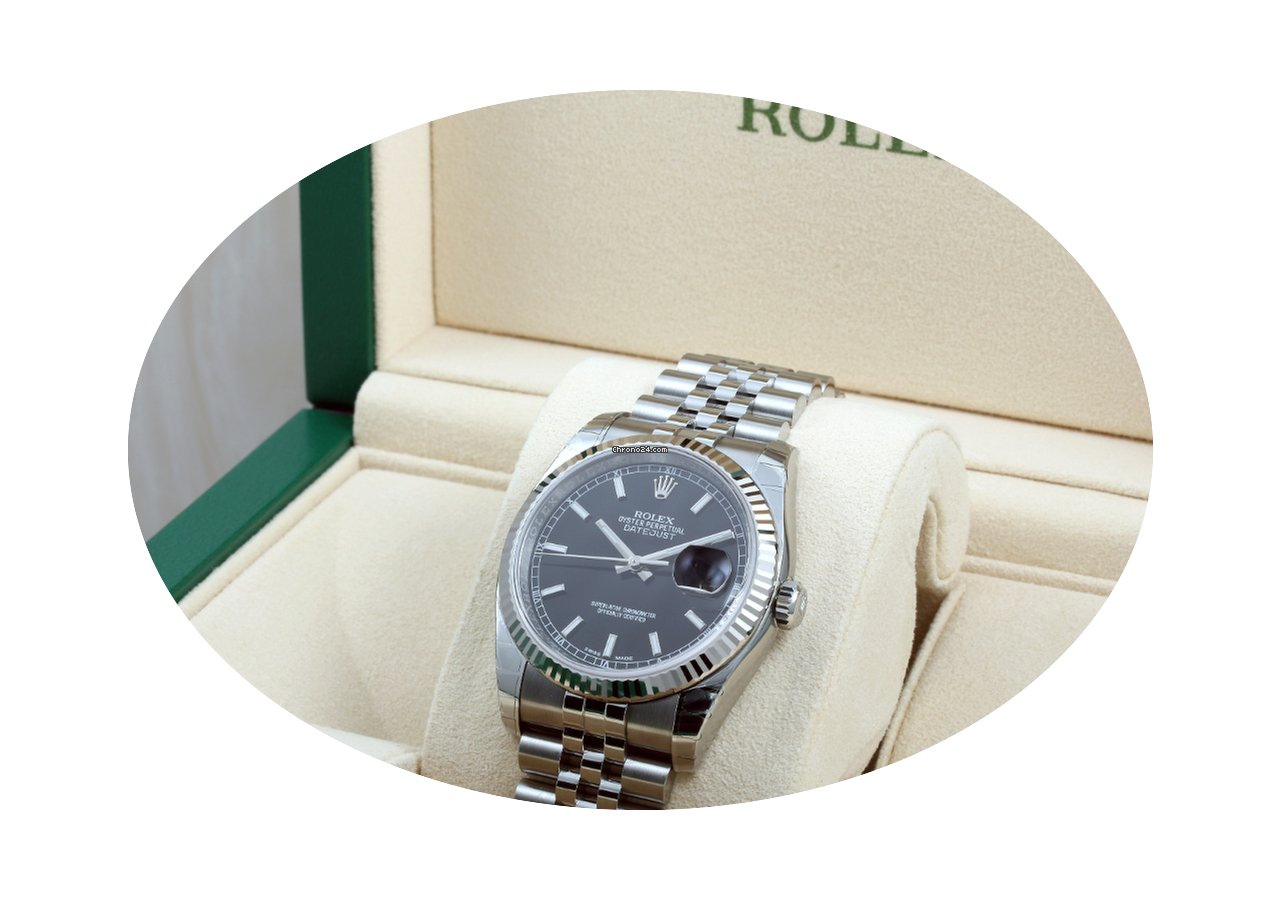 Rolex Steel 36mm Datejust Black Stick 11...