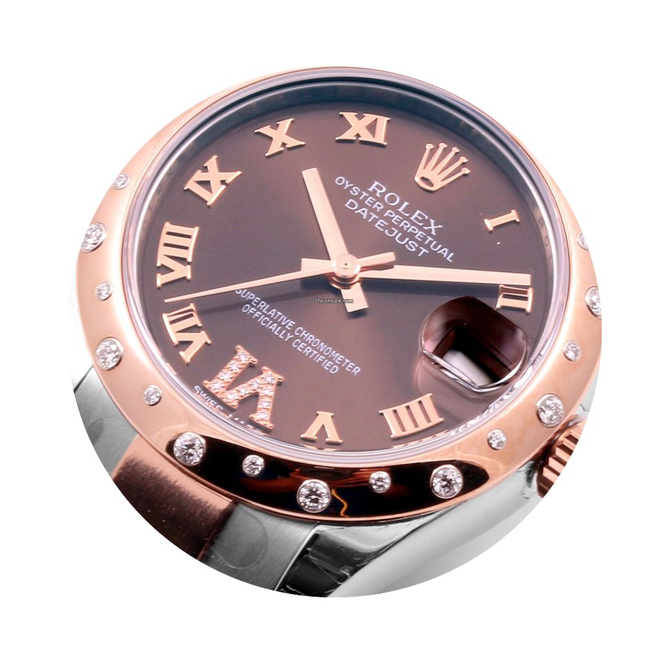Rolex 31mm RG/SS Midsize Choco Diam Dial...