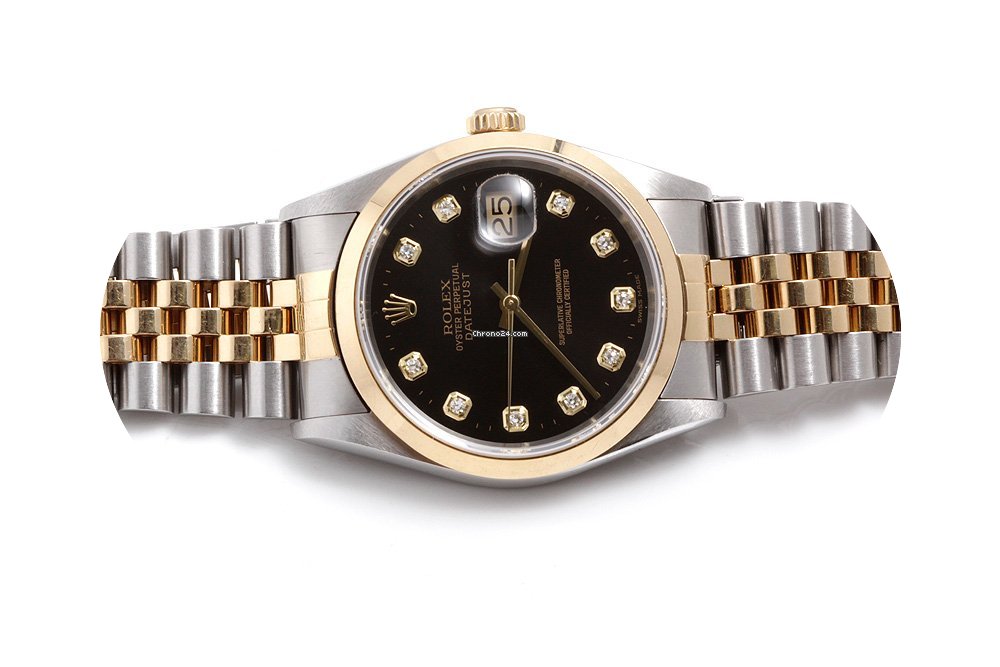 Rolex Mens 18k/SS Datejust w/ Black Diam...