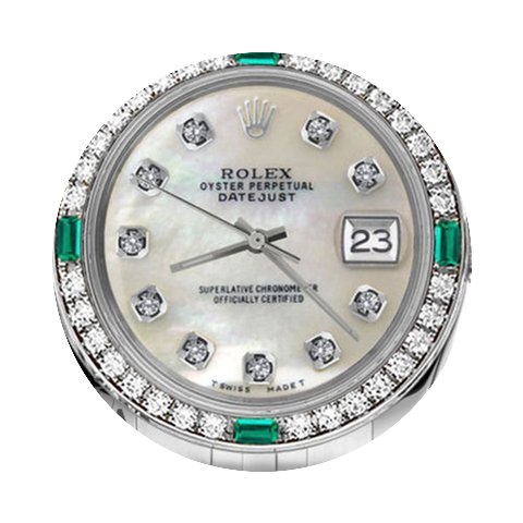 Rolex 36mm Datejust White Mop Emerald Di...