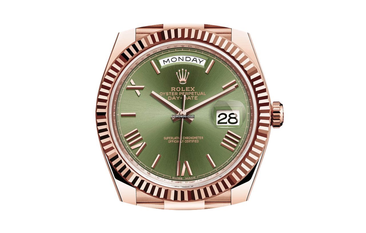 Rolex Day-Date Rose Gold Olive Green Rom...