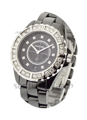 Chanel J12 Black Ceramic with 2 Row Diam...