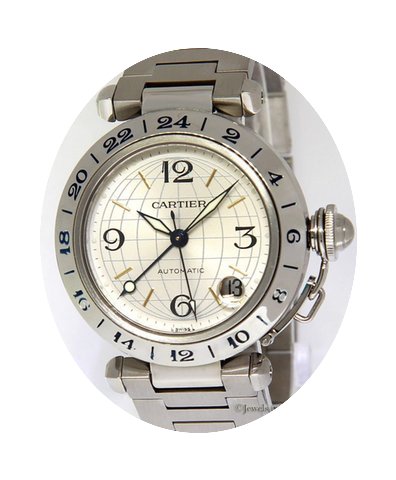 Cartier Mens Pasha GMT Stainless Steel 3...