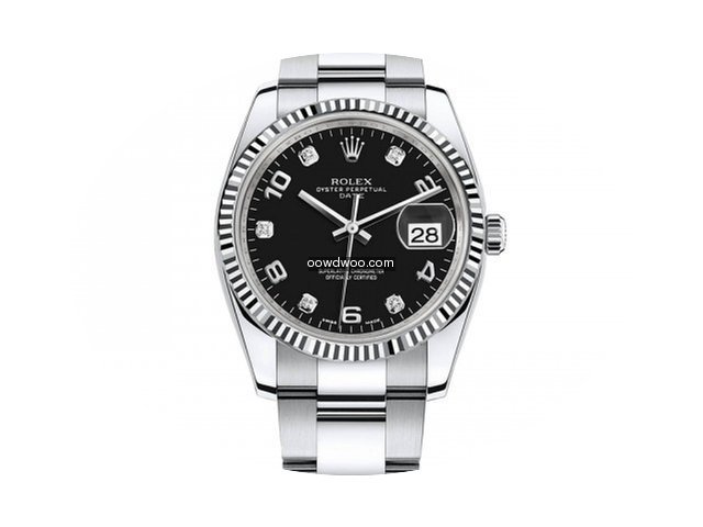 Rolex Date 34mm White Gold Bezel Black D...