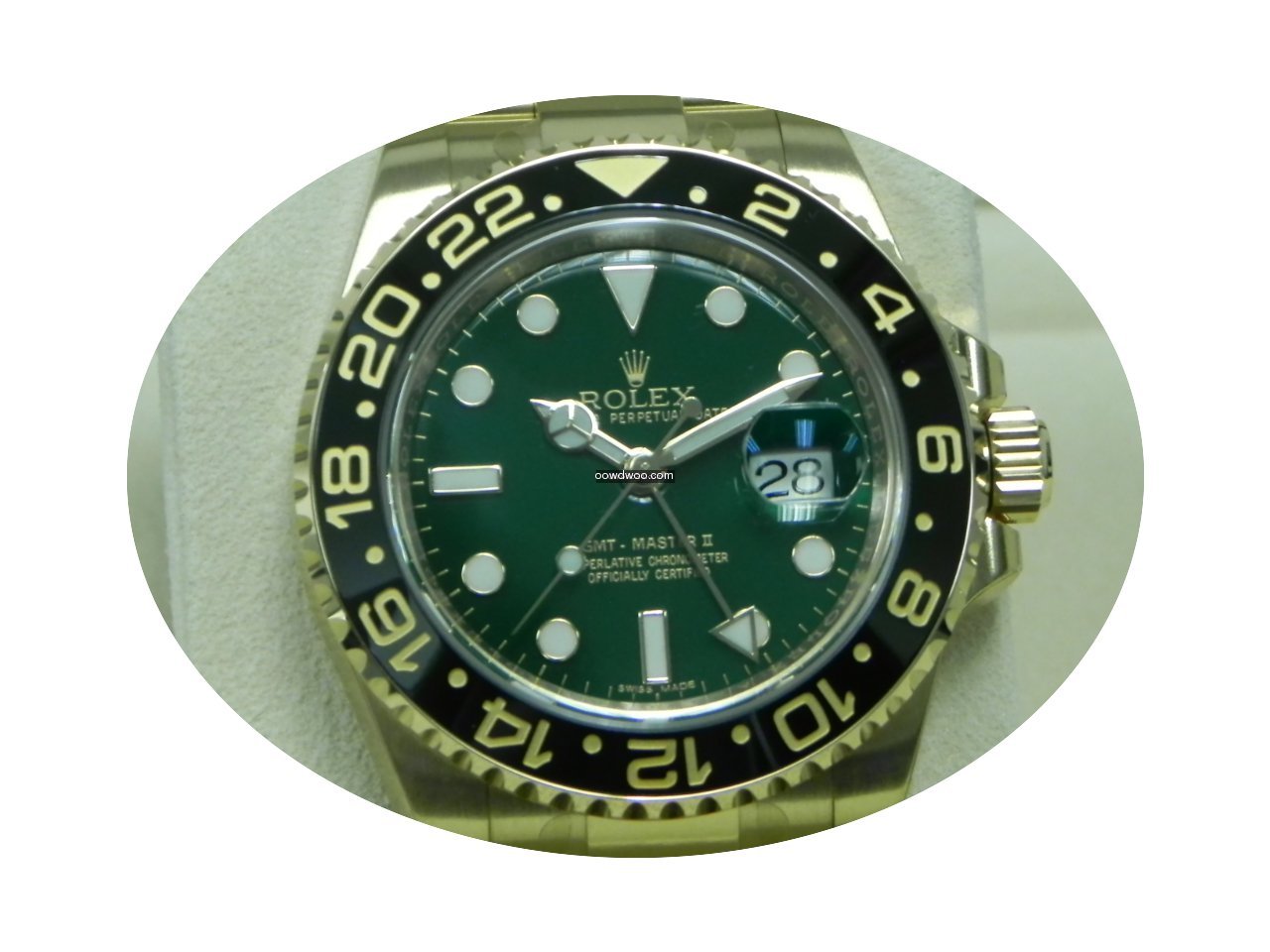 Rolex GMT MASTER II Yellow Gold Green Di...