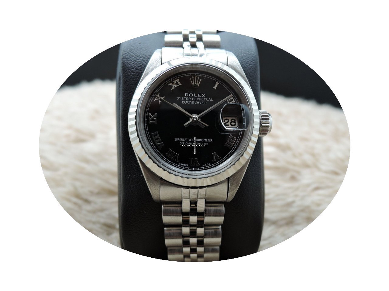Rolex DATE Ladies 6917 SS Black Roman Di...