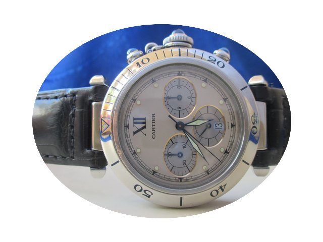 Cartier Pasha Chronograph in Stahl mit L...
