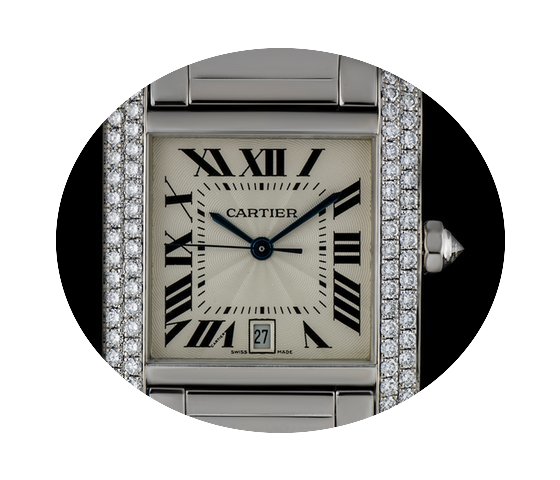 Cartier 18k W/G Silver Roman Dial Diamon...