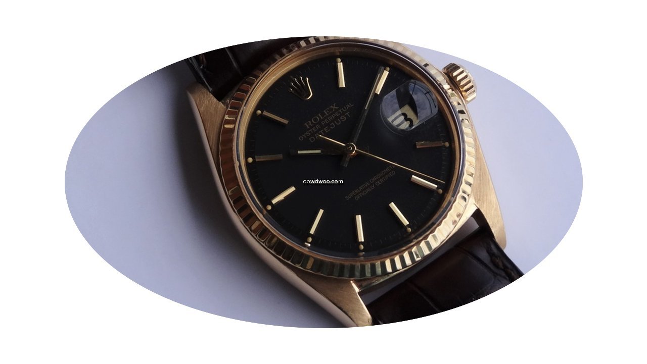 Rolex 1601 Datejust Yellow Gold Black Di...