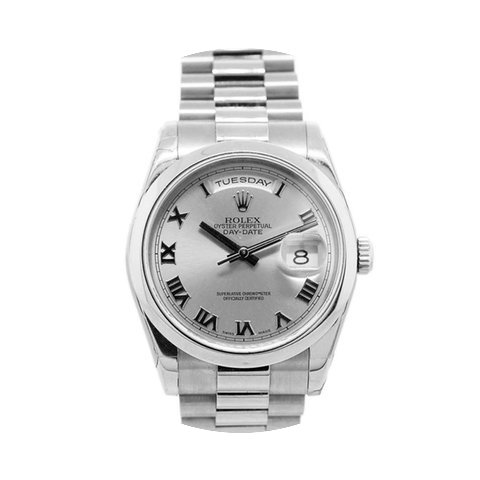 Rolex Day-Date Silver Roman Numerals Dia...