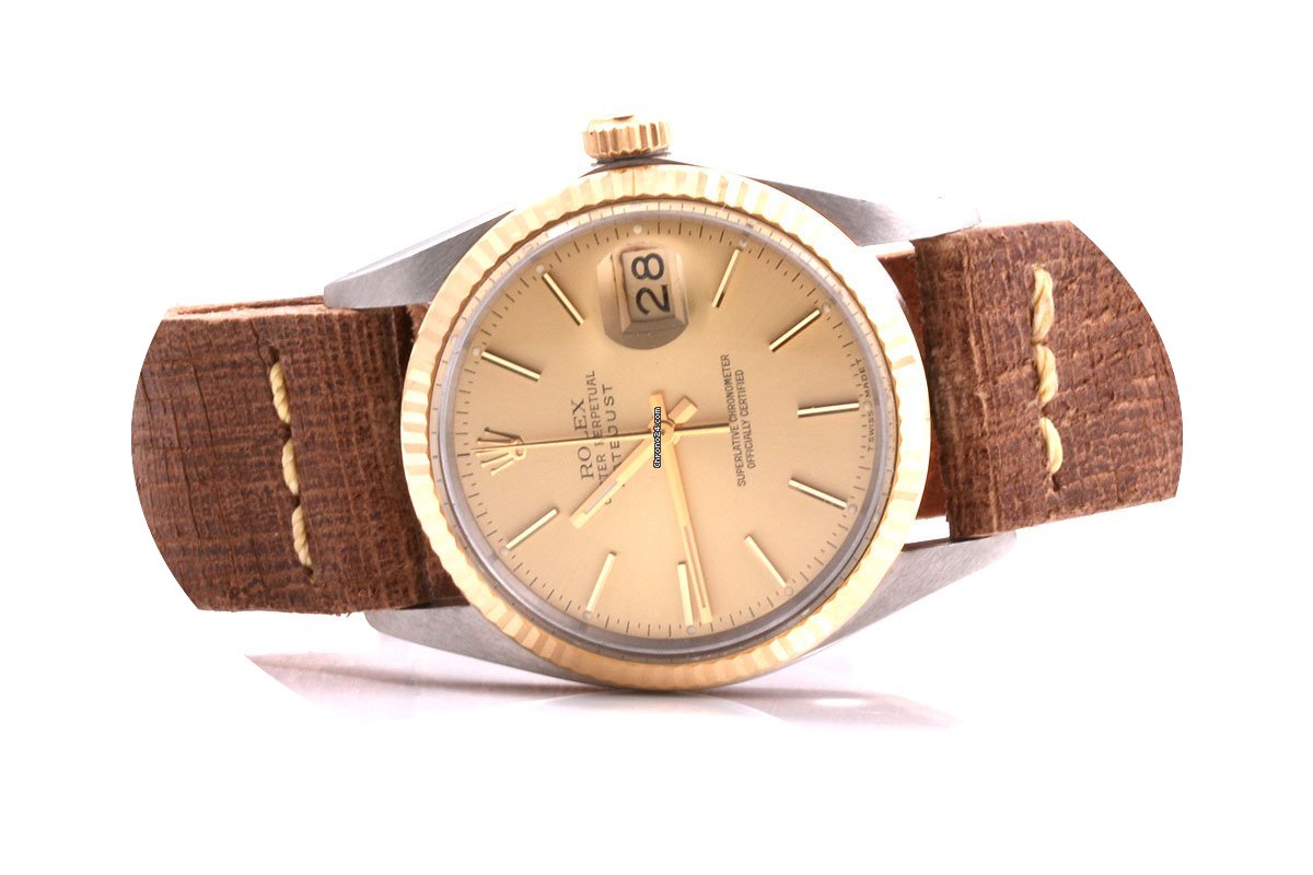 Rolex Mens Datejust Champagne Dial Brown...