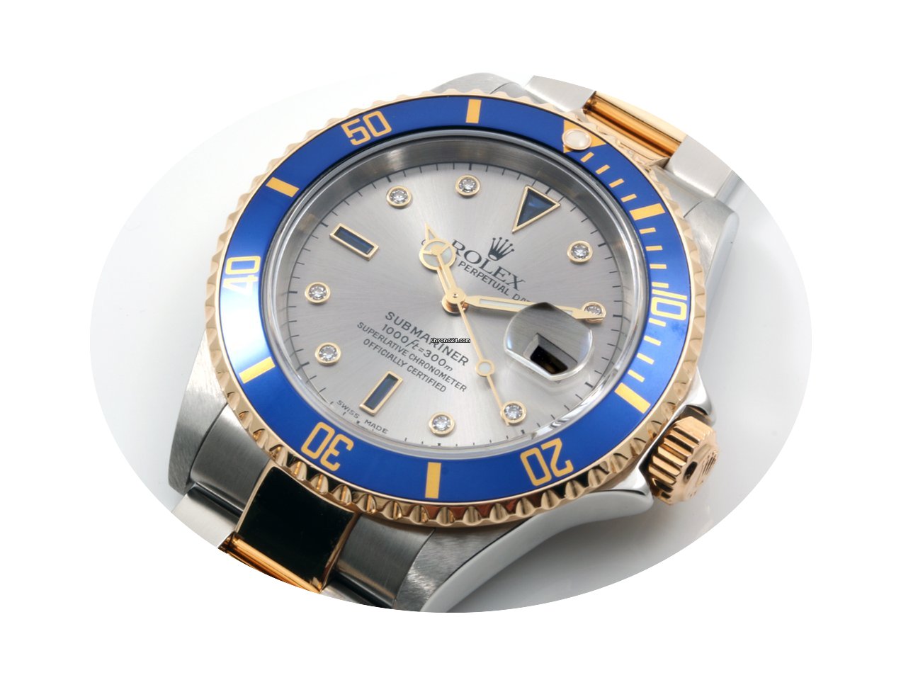 Rolex 18K/SS Submariner Factory Serti Di...