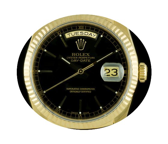Rolex 18k Y/G O/P Black Dial Day-Date Ge...
