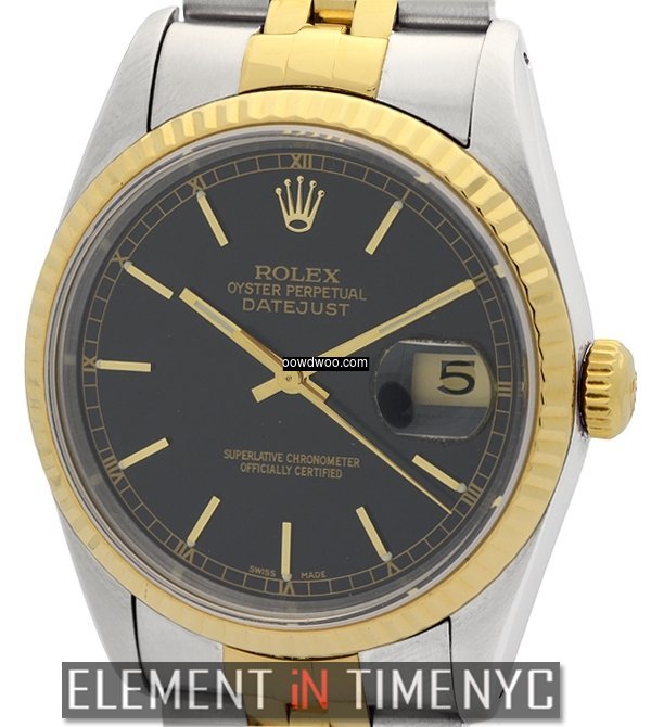 Rolex Datejust 2Tone 36mm Black Stick Di...