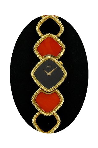 Piaget Rare Coral and Onyx Yellow Gold B...