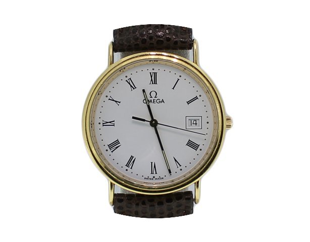 Omega Quartz Date 18K Gold Bezel White R...