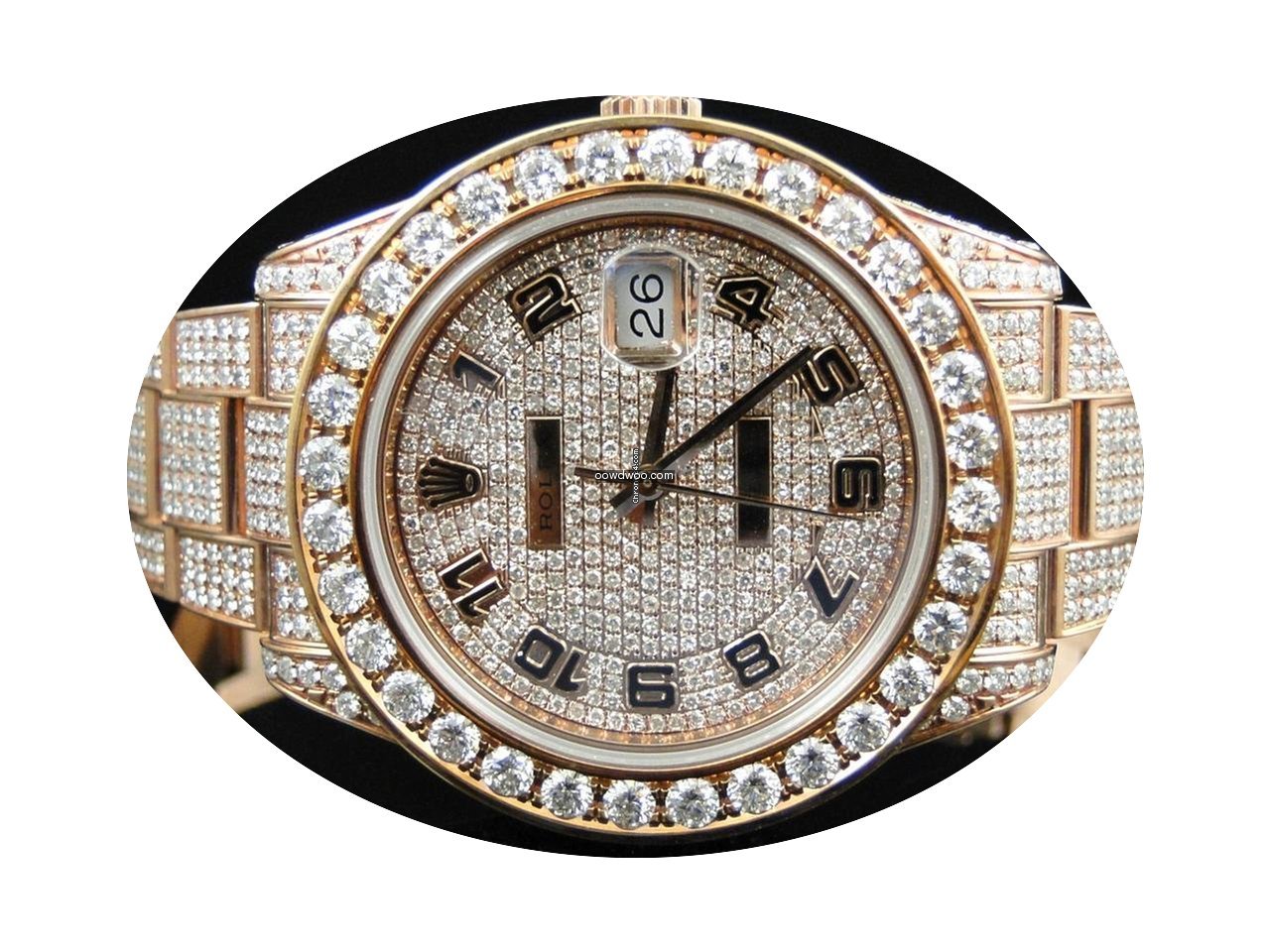 Rolex 28 Ct New Mens Full Diamond Rose G...