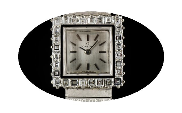 Omega 18k W/G Silver Dial Diamond Set La...