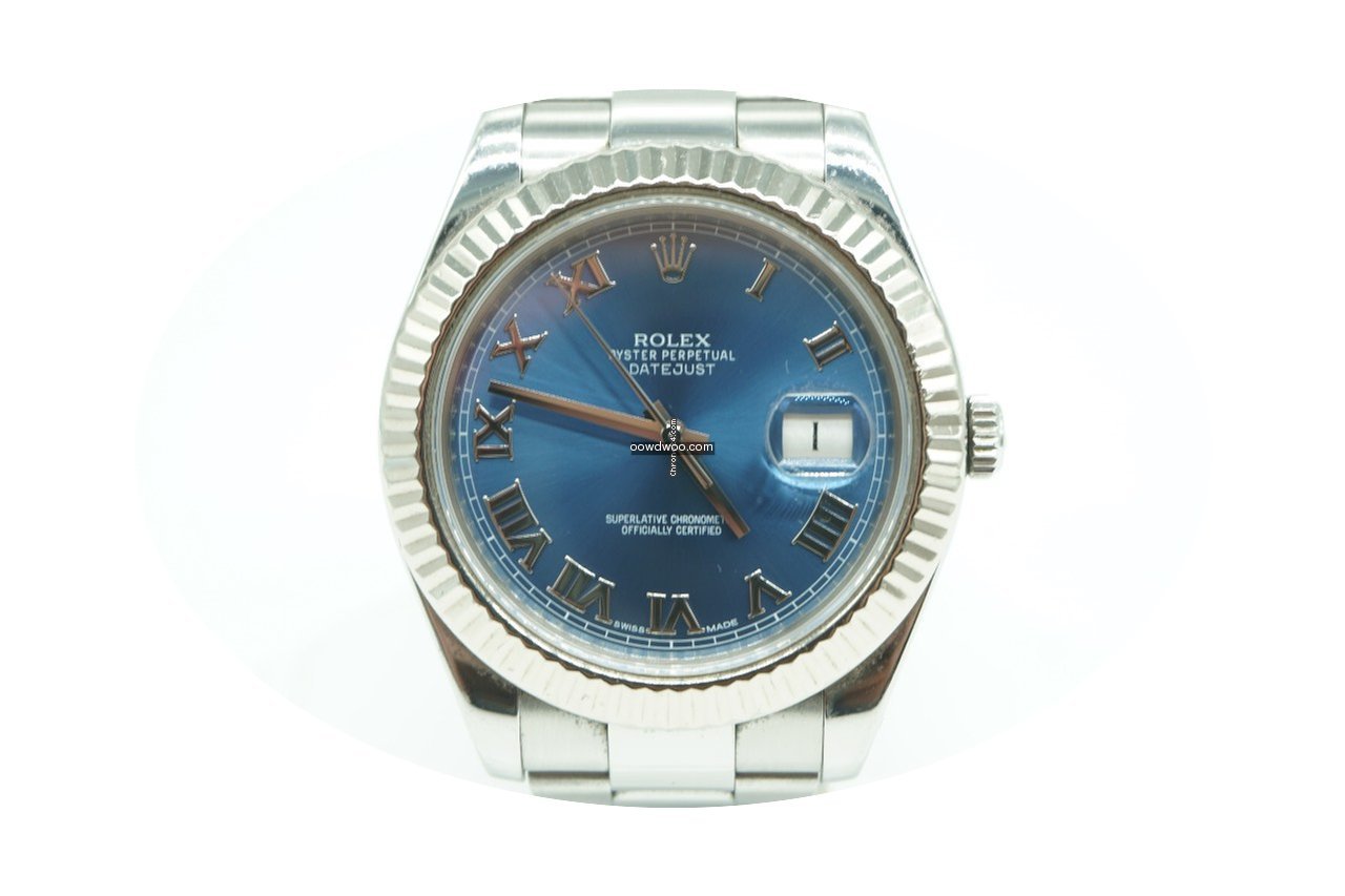 Rolex Datejust II 41 Blue Roman White Go...