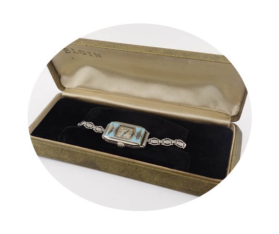 Elgin Ladies Turquoise Art Deco Watch w/...