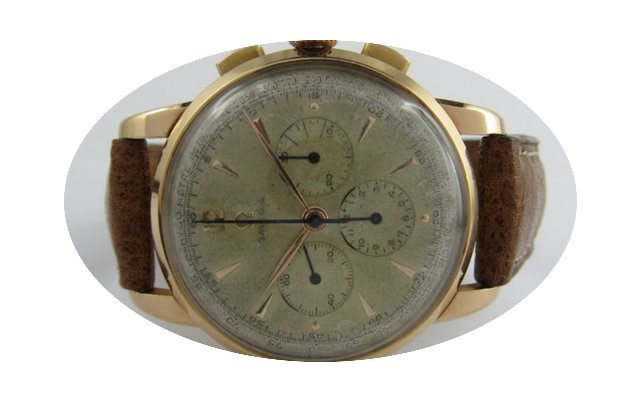 Omega chronograph pink gold case...