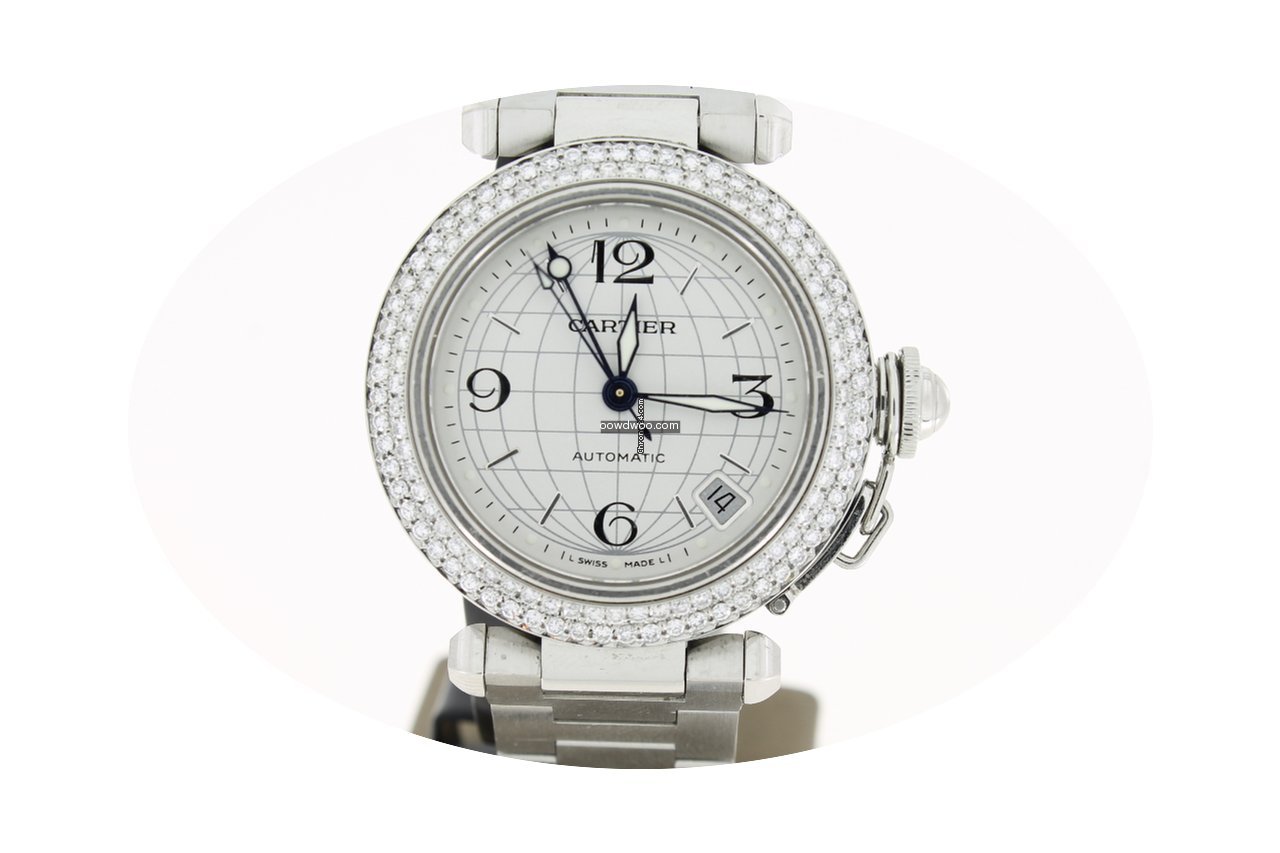 Cartier Pasha GMT Steel AftersetDiamonds...