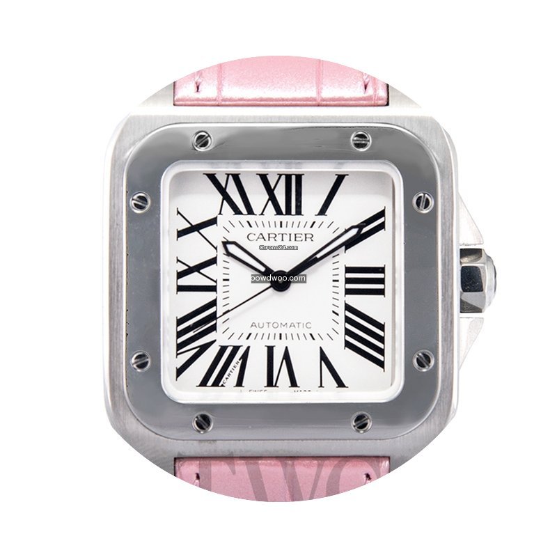 Cartier Santos 100 Steel/Pink Leather - ...