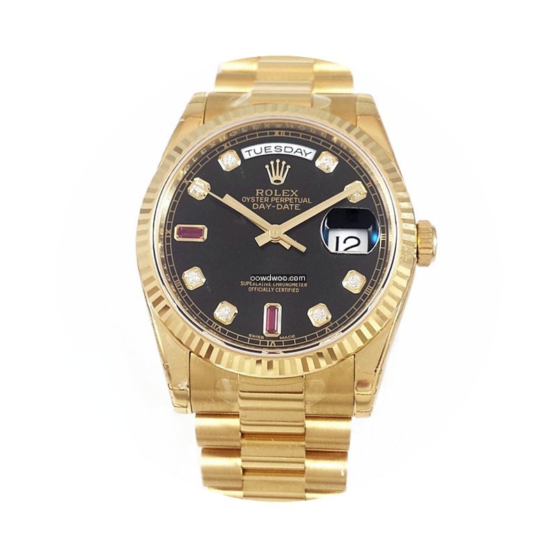 Rolex DAYDATE Y.Gold Black Diamond/Rubie...