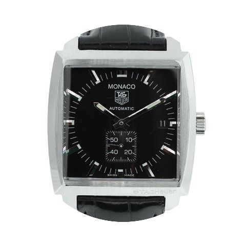 TAG Heuer Monaco WW2110 on Leather Black...