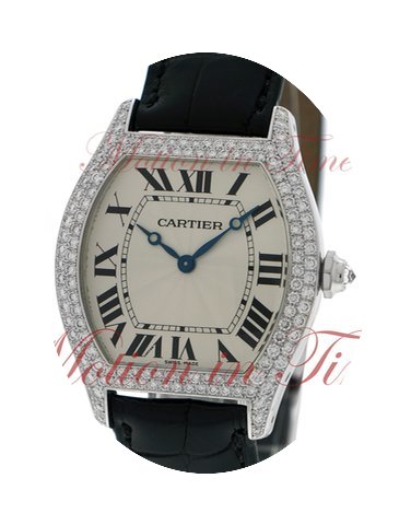 Cartier Tortue Large, Silver Dial, Diamo...