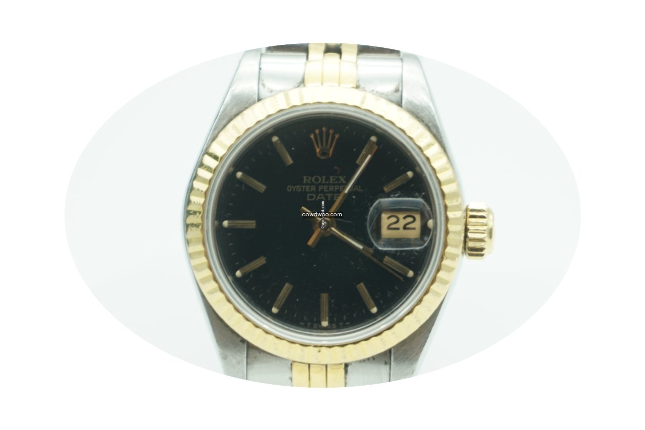 Rolex Date ladies 26mm Two Tone Black Di...