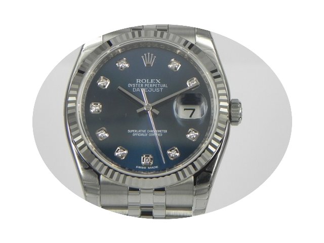 Rolex DATEJUST WHITE GOLD BEZEL BLU DIAM...