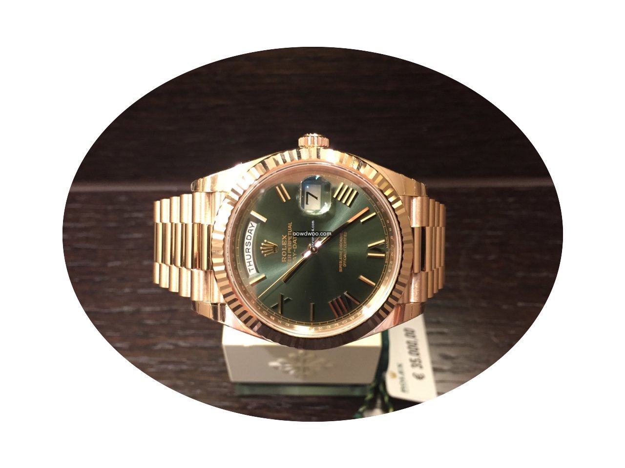 Rolex Day Date Rosegold 40mm Green Roman...