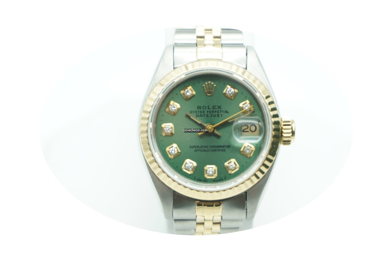 Rolex Datejust 26mm Two Tone Green Diamo...