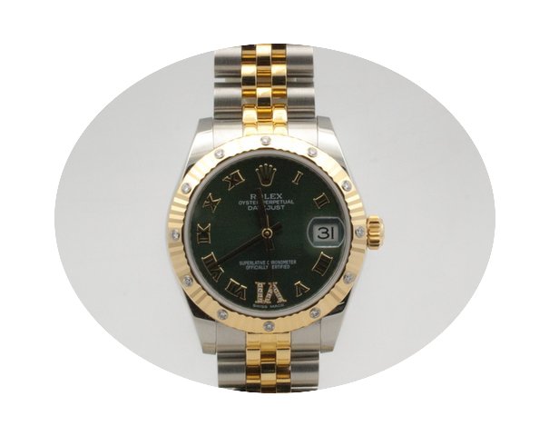 Rolex DateJust Olive Green Roman numeral...