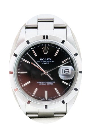 Rolex Date 15210 Engine Turned Bezel Bla...