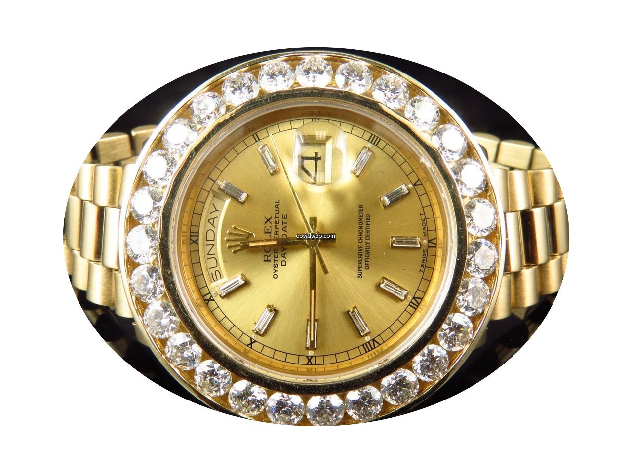 Rolex 18k Yellow Gold Mens Large Diamond...