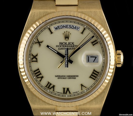 Rolex 18k Y/G Cream Enamel Roman Dial Oy...
