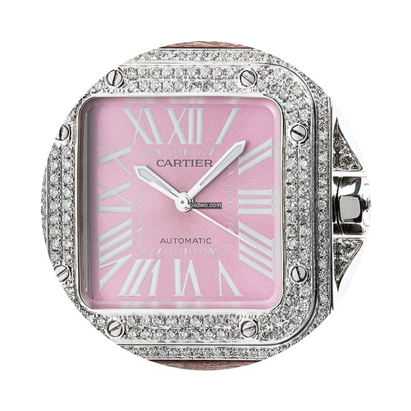 Cartier Santos 100 Midi Diamond Set Pink...